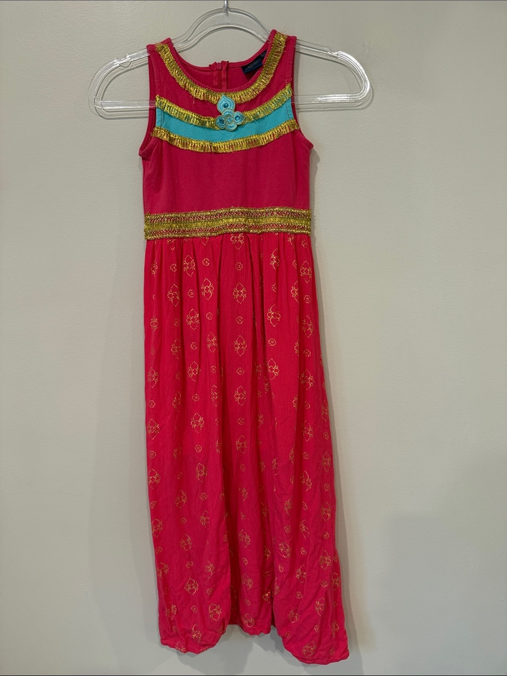 Disney Aladdin Girls Magenta Pink Maxi Dress with Turquoise & Gold Trim
